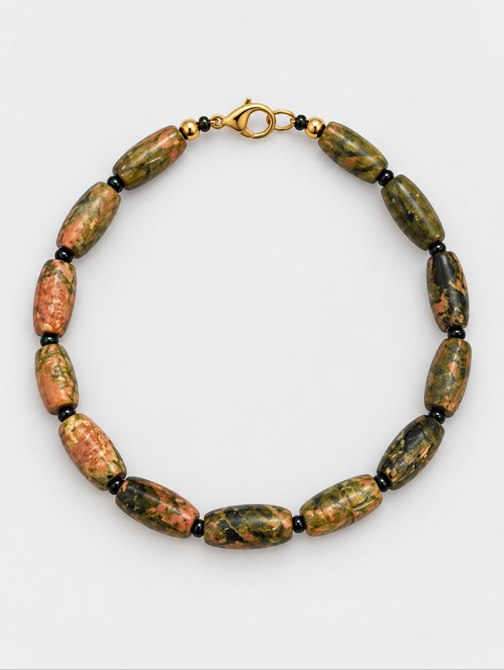 HANDMADE Dainty Unakite Barrel Beaded Bracelet - Picture 1 of 4